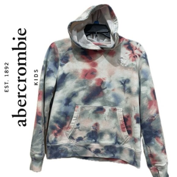 Abercrombie Filtch KIDS TIE DYE HOODIE SWEATSHIRT SZ 13/14 RED WHITE BlUE ICONIC - Picture 1 of 16